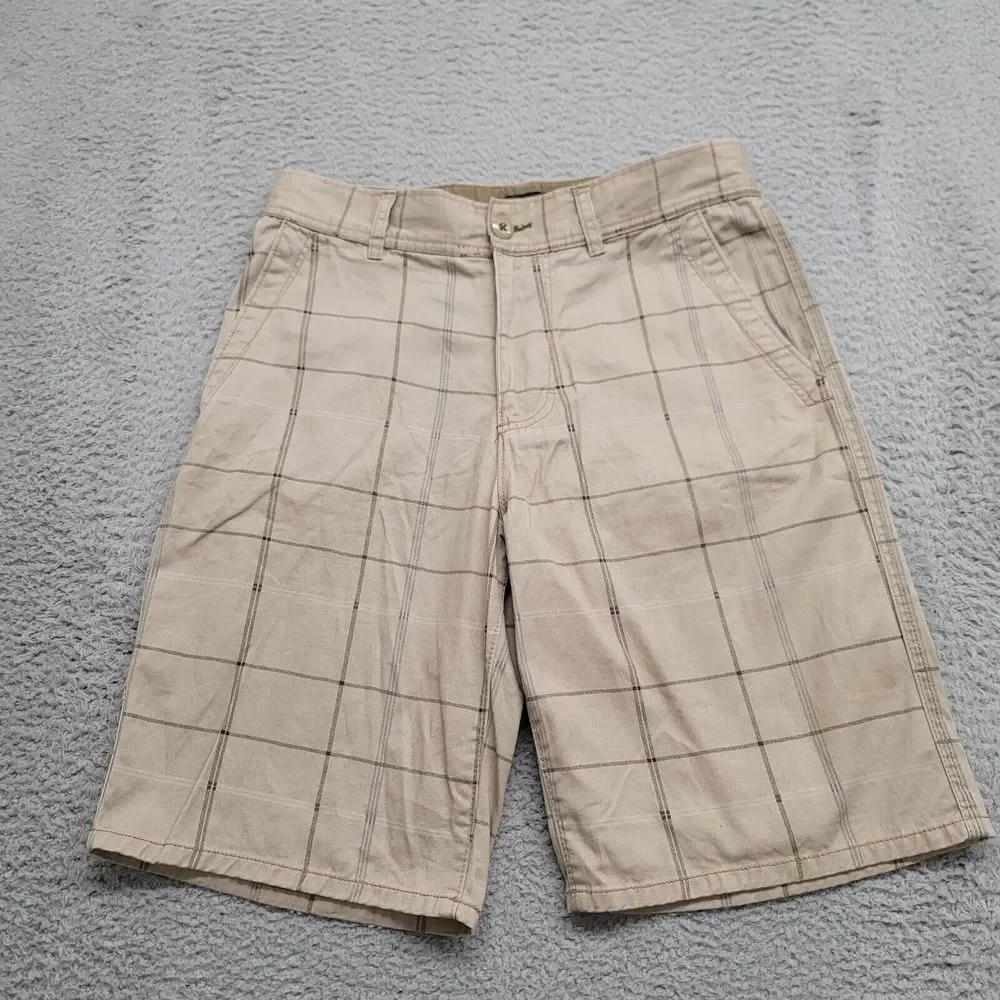 OP Shorts Mens 30 Tan Plaid Flat Front Chino Cotton 10